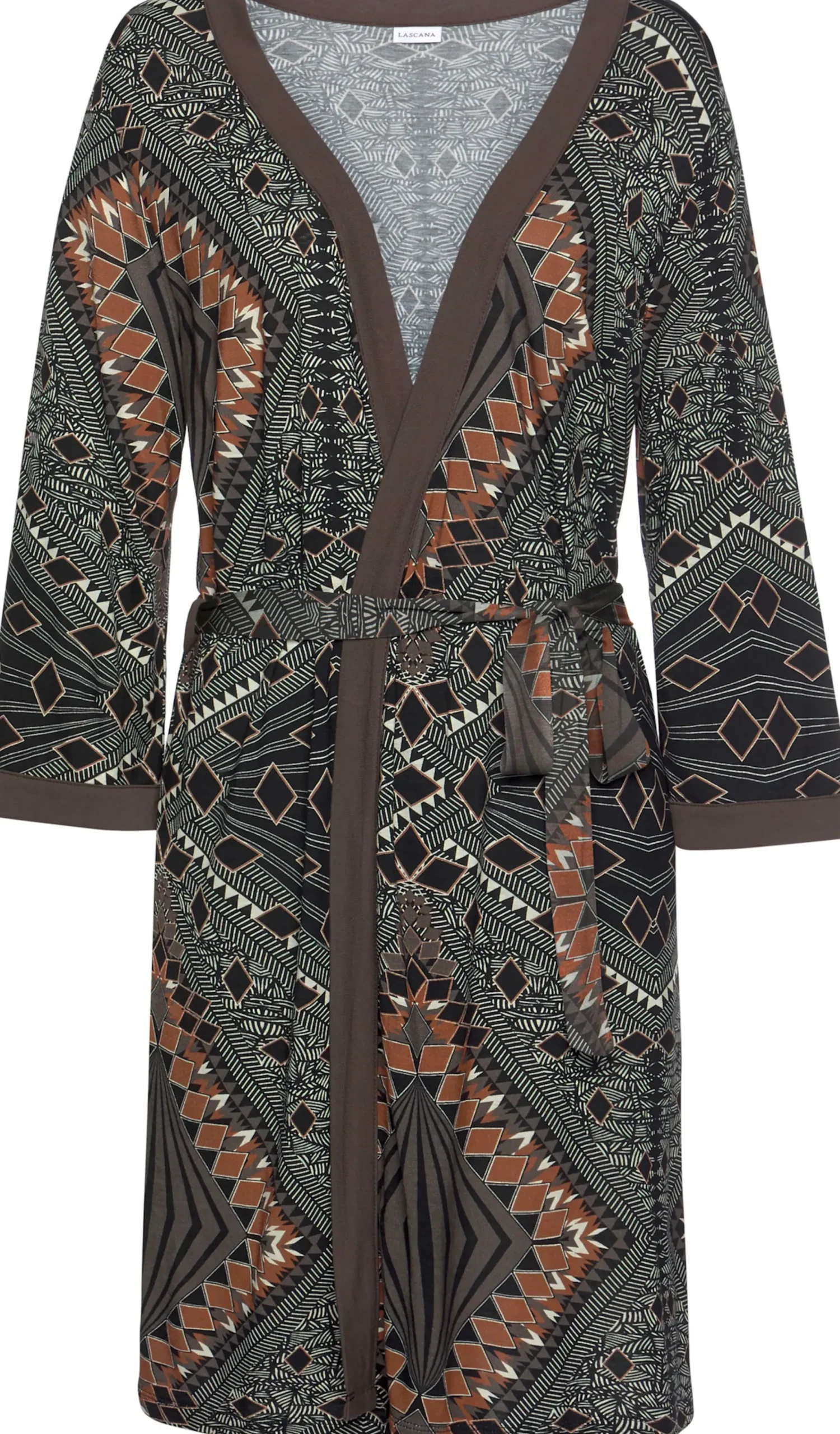 Nachtwäsche|LASCANA Kimono braun-gemustert