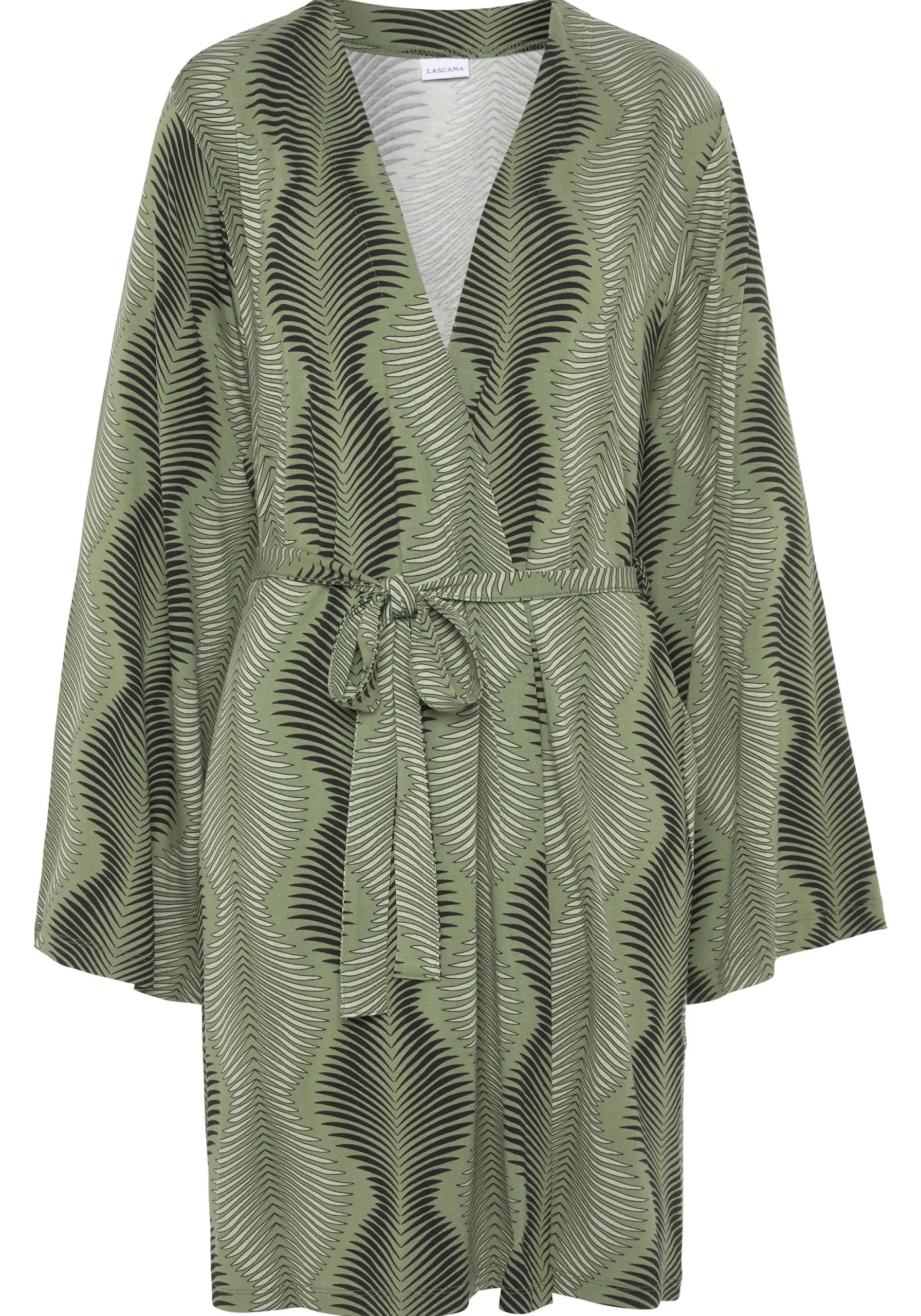 Nachtwäsche|LASCANA Kimono dunkelgrünbedruckt