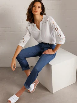 Blusen|CREATION L PREMIUM Klassische Bluse mit attraktiver Lochstickerei weiß