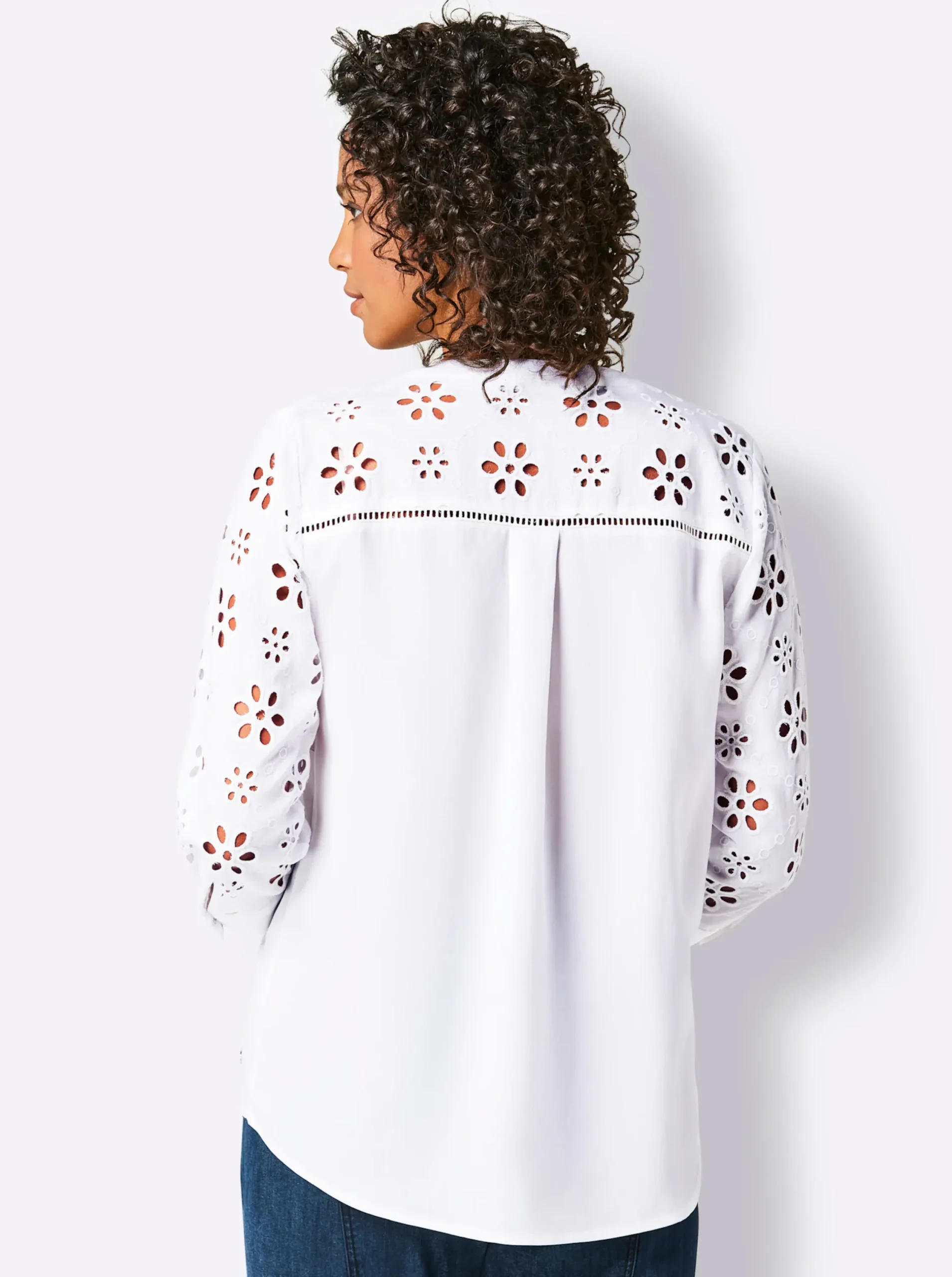 Blusen|CREATION L PREMIUM Klassische Bluse mit attraktiver Lochstickerei weiß