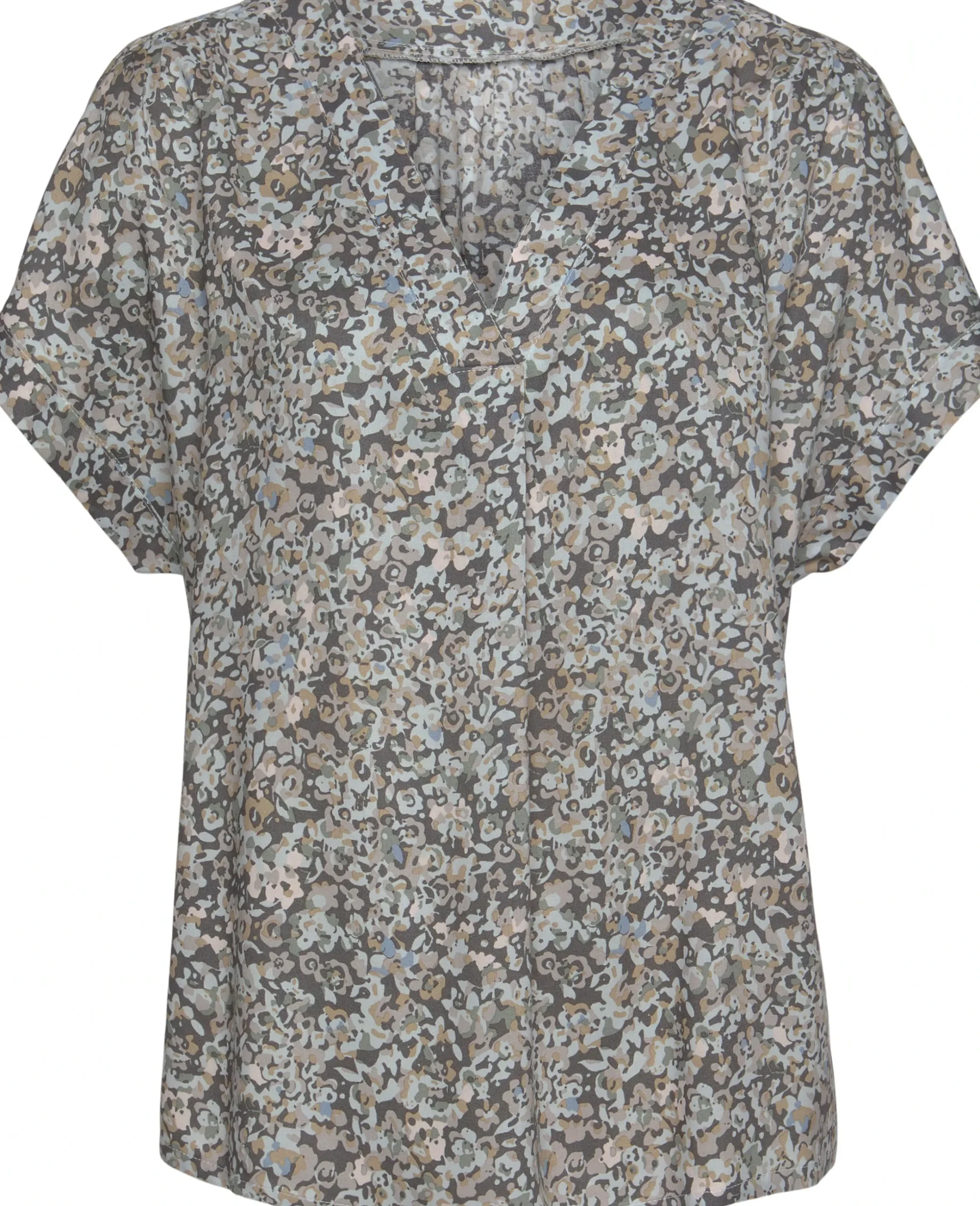 Strandmode|Blusen|Vivance Kurzarmbluse grau-bedruckt