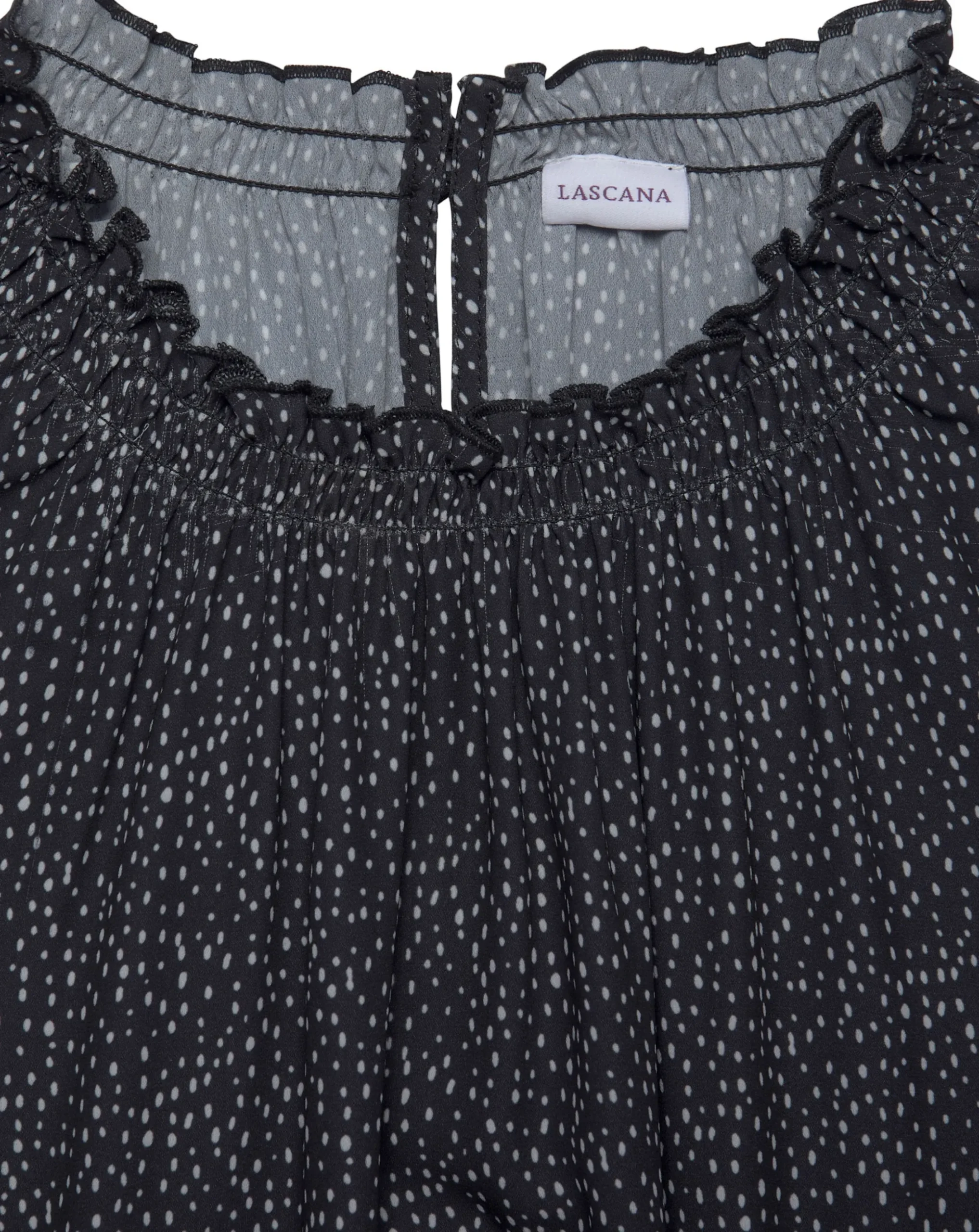 Blusen|LASCANA Kurzarmbluse schwarz-weiß-gepunktet