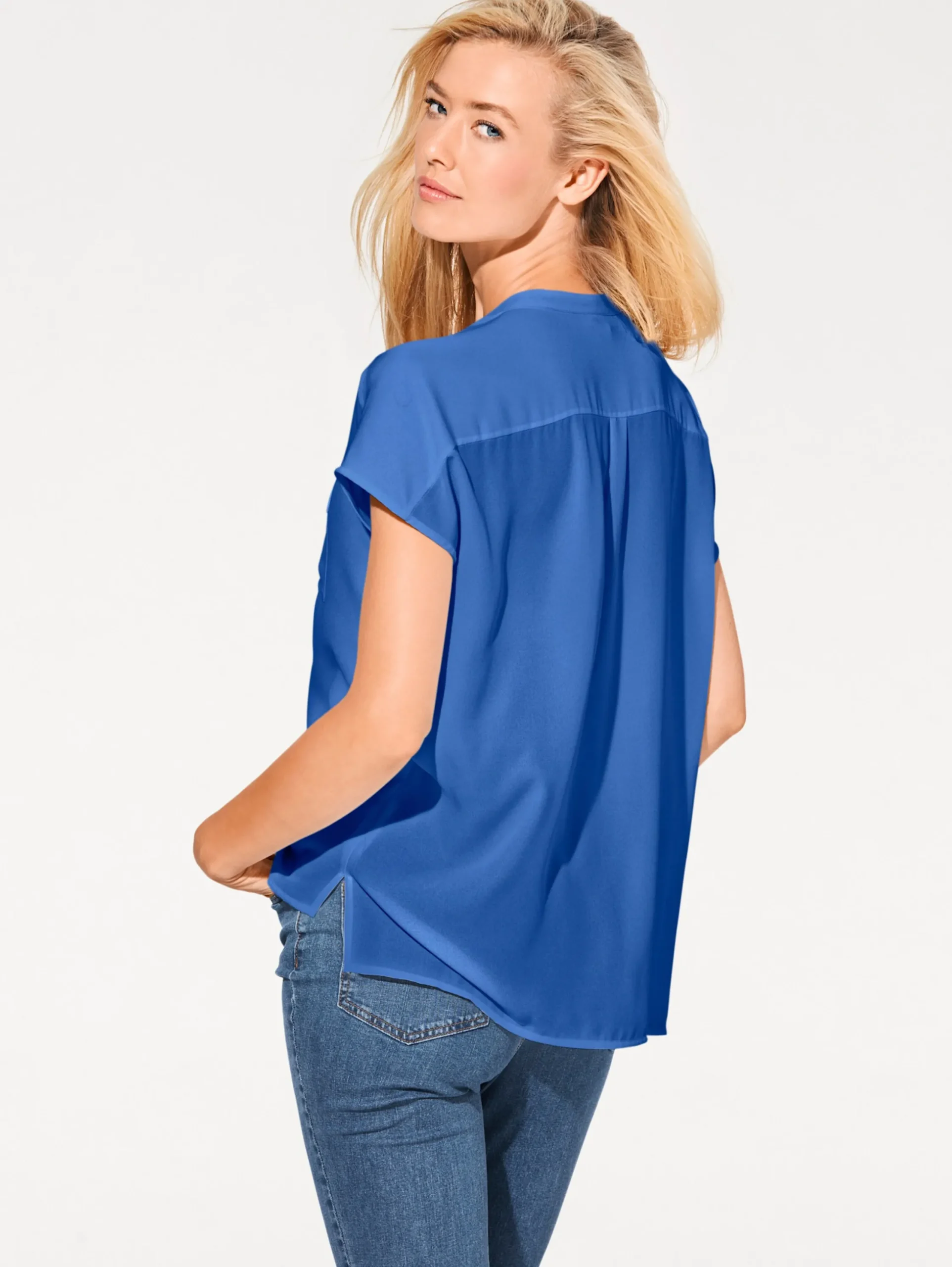 Basics|heine Kurzarm-Bluse in Oversize-Passform royalblau
