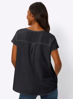 Blusen|heine Kurzarm-Bluse mit Leinen-Anteil schwarz
