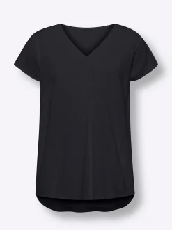 Blusen|heine Kurzarm-Bluse mit Leinen-Anteil schwarz