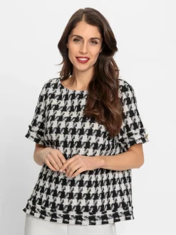 Blusen|heine Kurzarm-Bluse mit Pepita-Muster schwarz-ecruPepita