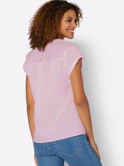 Basics| Kurzarmbluse mit Rückenfalte hellrosé