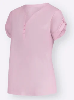 Basics| Kurzarmbluse mit Rückenfalte hellrosé