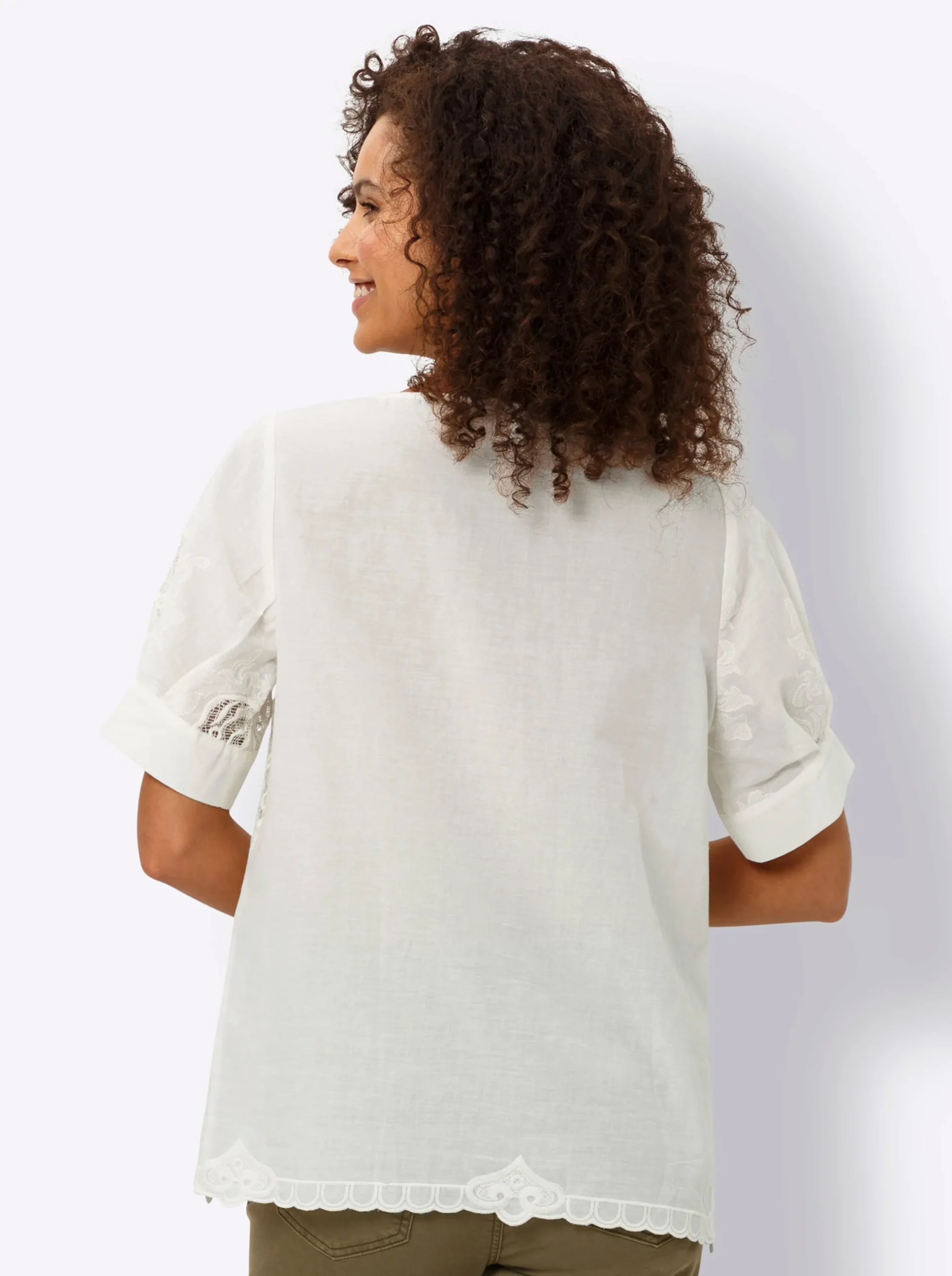 Blusen|heine Kurzarm-Bluse mit transparenten Einsätzen champagner