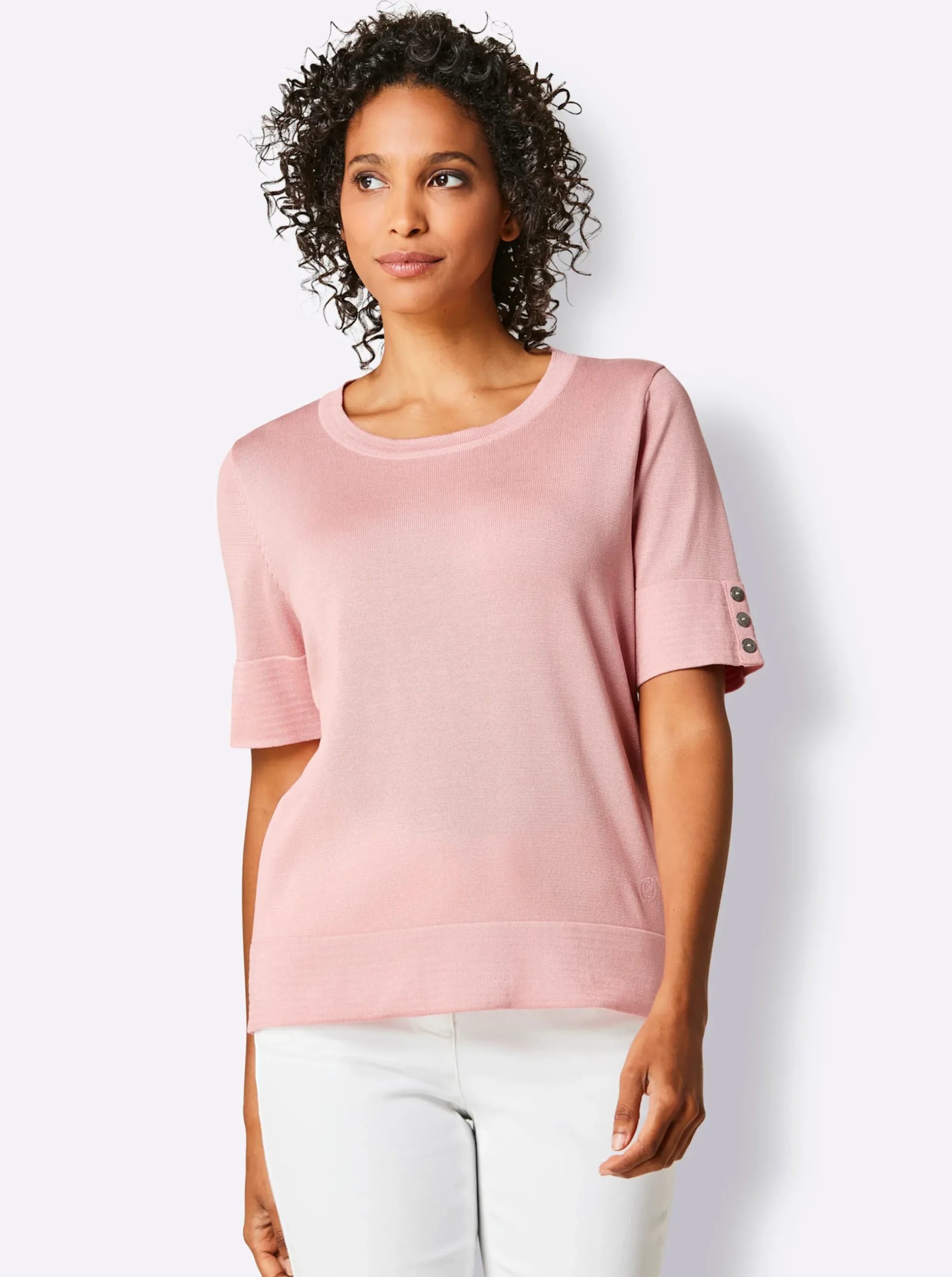 Pullover|CREATION L PREMIUM Kurzarmpullover rosenquarz