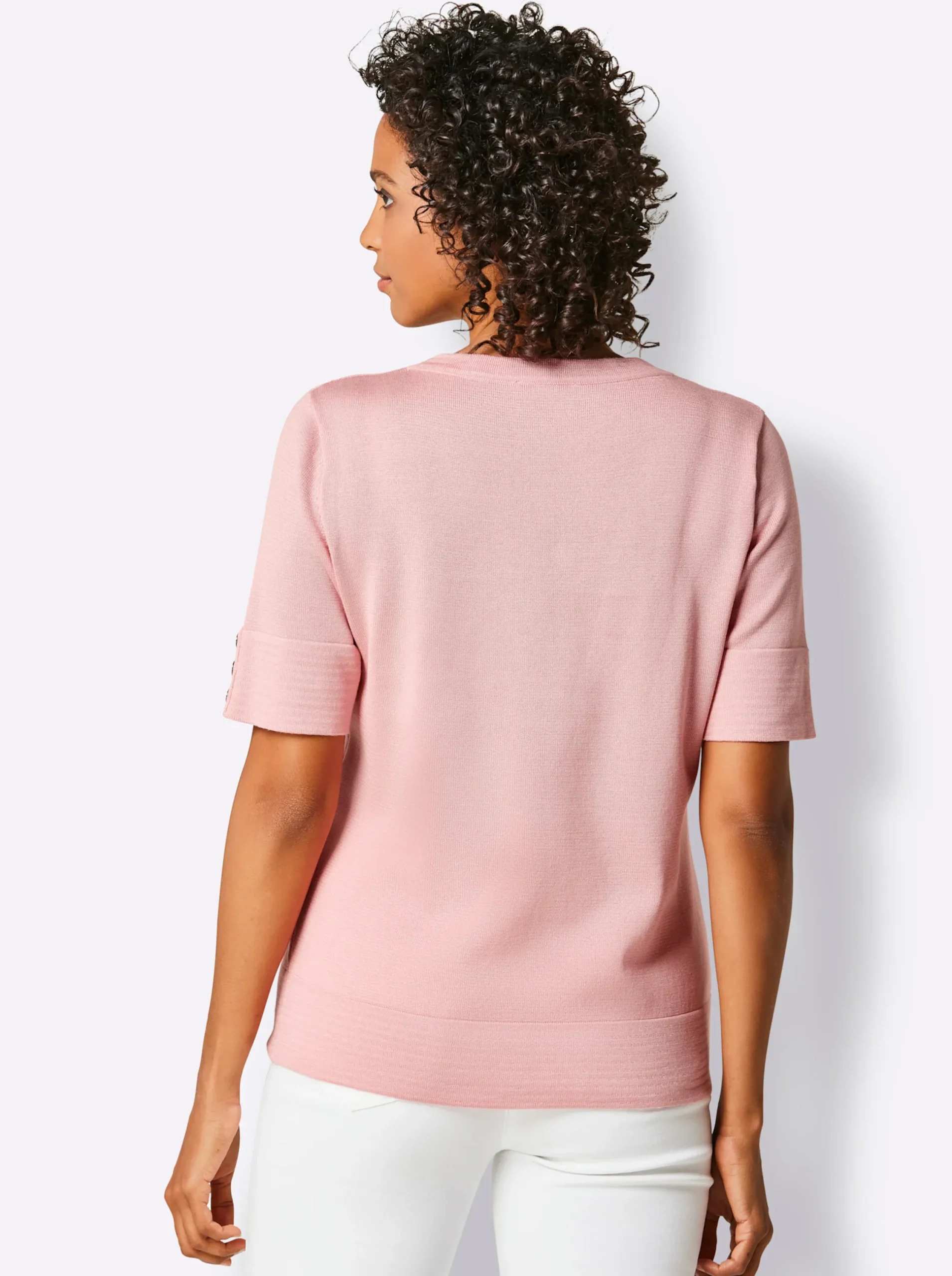 Pullover|CREATION L PREMIUM Kurzarmpullover rosenquarz