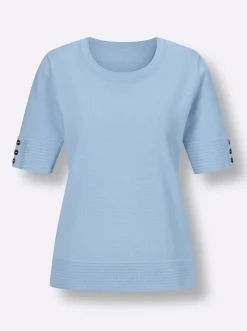 Pullover|CREATION L PREMIUM Kurzarmpullover eisblau