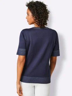 Pullover|CREATION L PREMIUM Kurzarmpullover marine