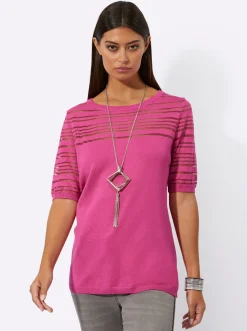 Pullover| Kurzarmpullover in luftiger Lyocell-Mix-Qualität fuchsia