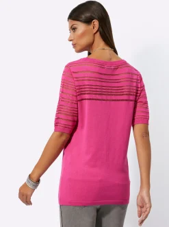 Pullover| Kurzarmpullover in luftiger Lyocell-Mix-Qualität fuchsia