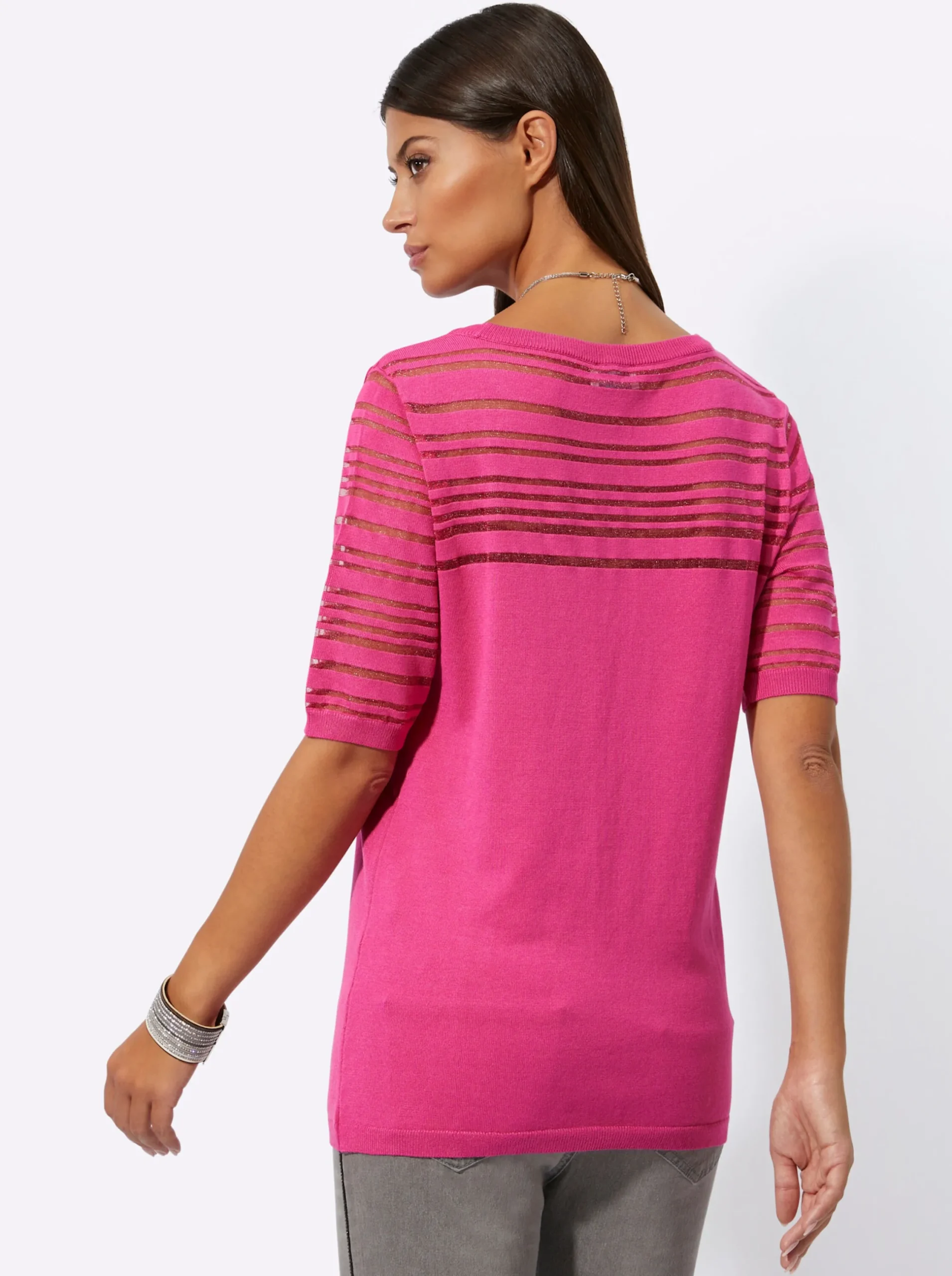 Pullover| Kurzarmpullover in luftiger Lyocell-Mix-Qualität fuchsia