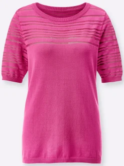 Pullover| Kurzarmpullover in luftiger Lyocell-Mix-Qualität fuchsia