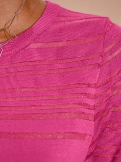 Pullover| Kurzarmpullover in luftiger Lyocell-Mix-Qualität fuchsia