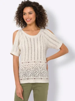 Pullover|heine Kurzarmpullover mit Cut-outs champagner