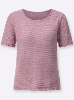 Pullover| Kurzarmpullover mit Fransen mauve