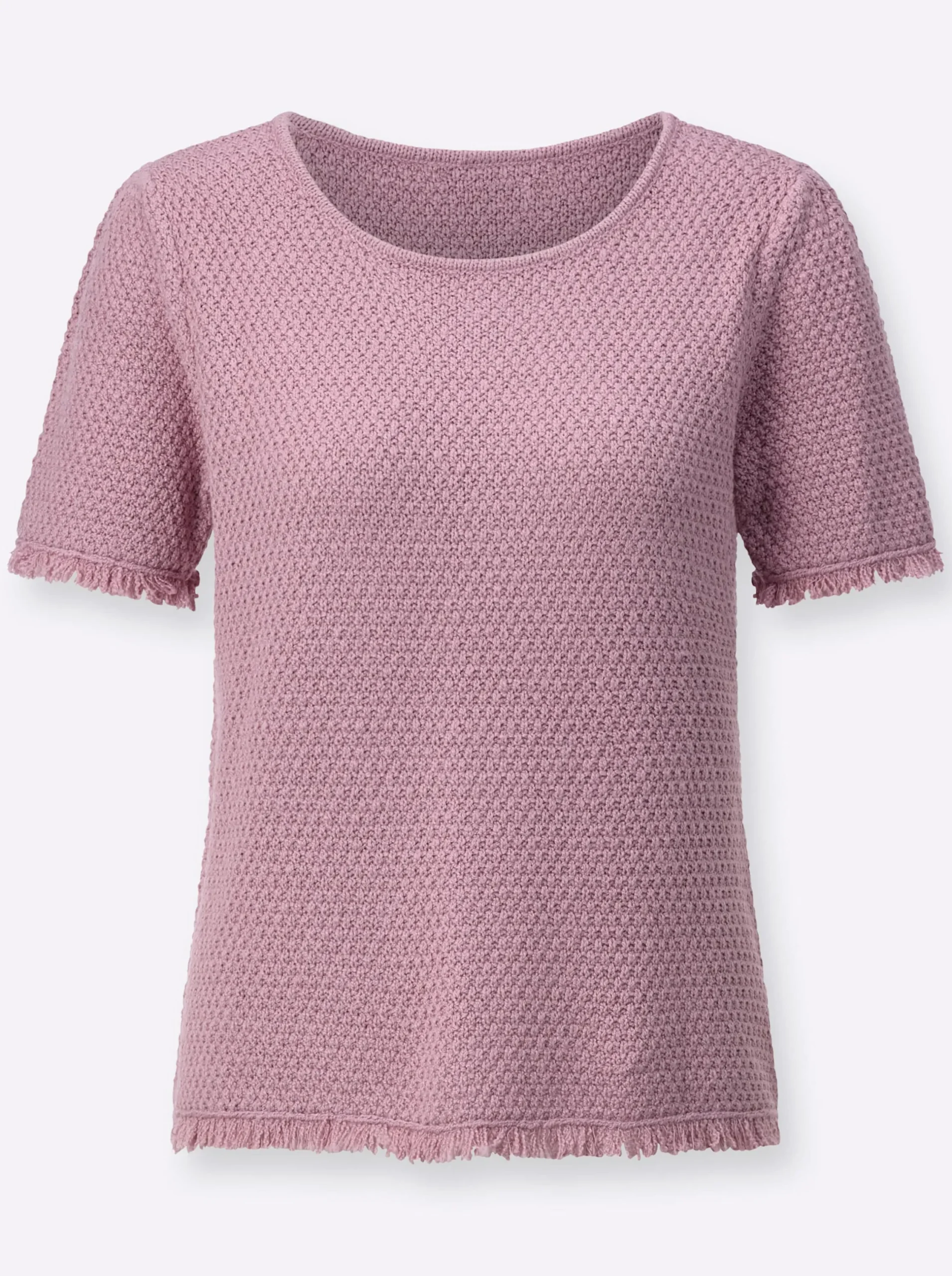 Pullover| Kurzarmpullover mit Fransen mauve