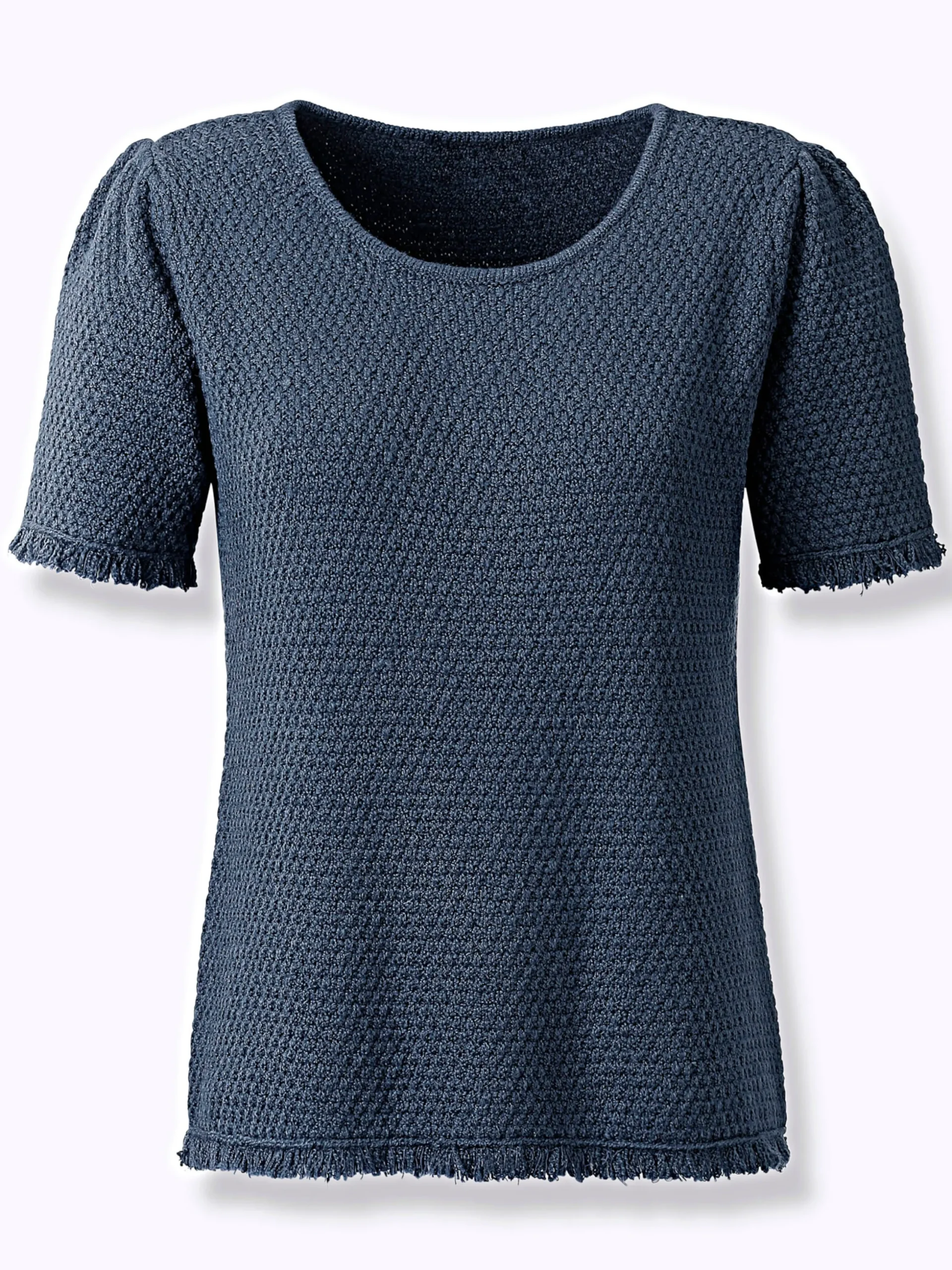 Pullover| Kurzarmpullover mit Fransen dunkelblau
