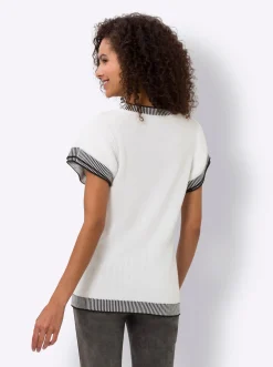 Pullover|heine Kurzarmpullover mit Kontrastblenden weiß-schwarz-gemustert