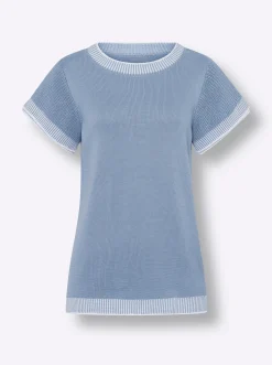 Pullover|heine Kurzarmpullover mit Kontrastblenden bleu-weiß-gemustert