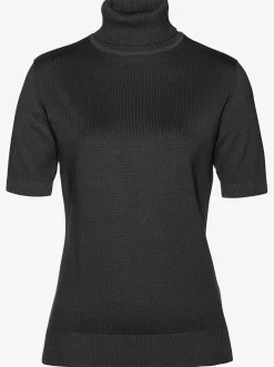 Pullover| Kurzarmpullover mit Rollkragen schwarz