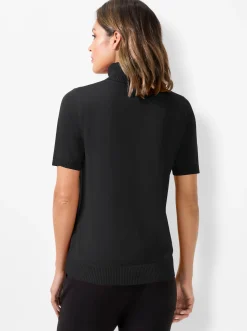 Pullover| Kurzarmpullover mit Rollkragen schwarz