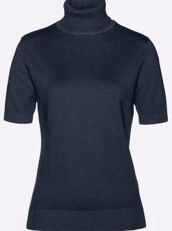 Pullover| Kurzarmpullover mit Rollkragen marine