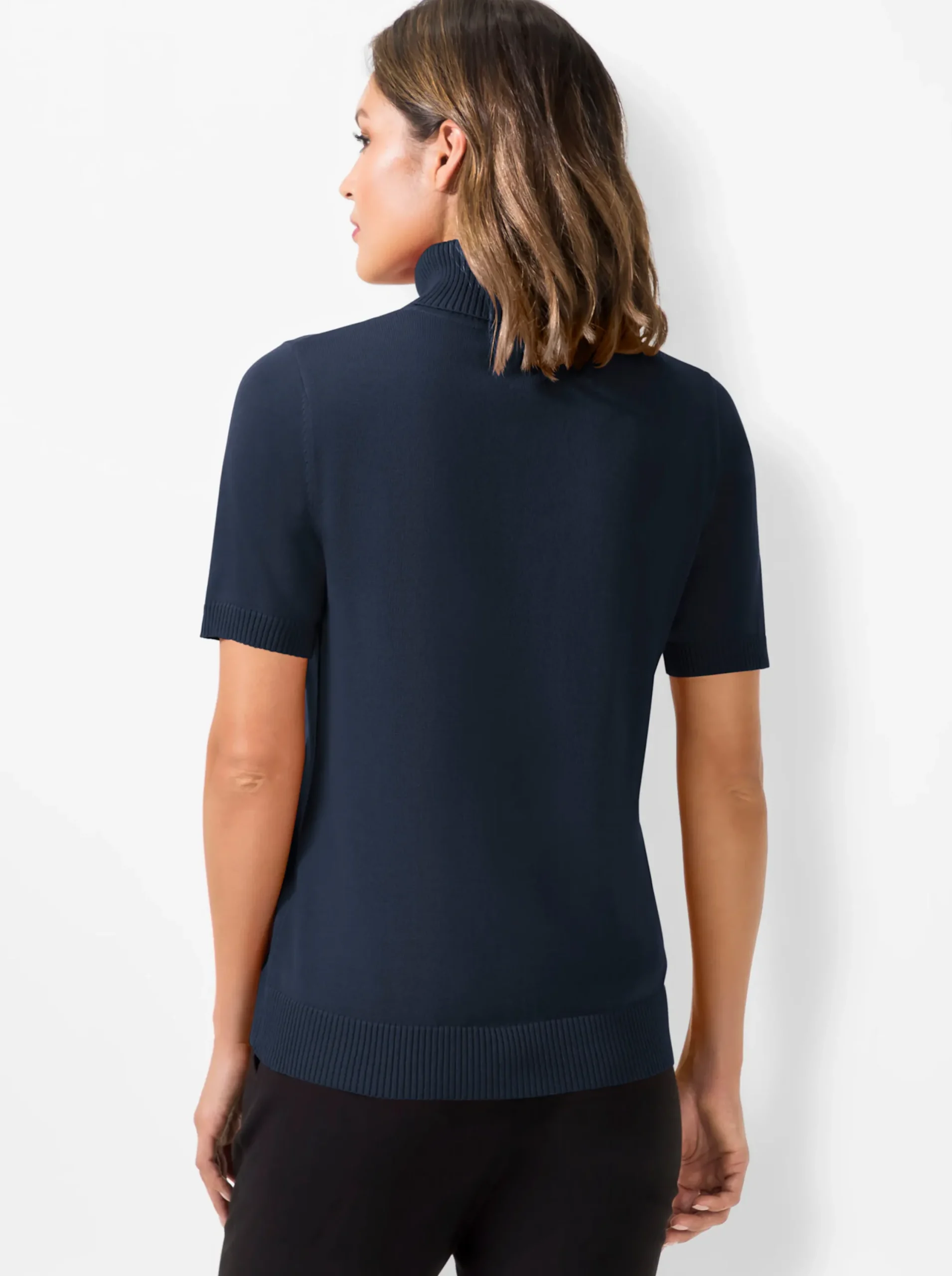 Pullover| Kurzarmpullover mit Rollkragen marine