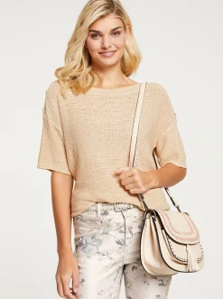 Pullover|heine Kurzarmpullover mit Zierknöpfen sand