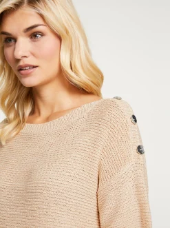Pullover|heine Kurzarmpullover mit Zierknöpfen sand