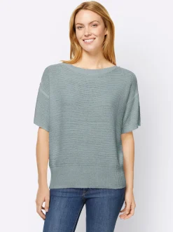 Strandmode|Pullover|heine Kurzarmpullover mit Zierknöpfen jade