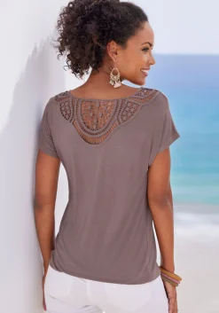 Strandmode|Shirts|Vivance Kurzarmshirt taupe,schwarz