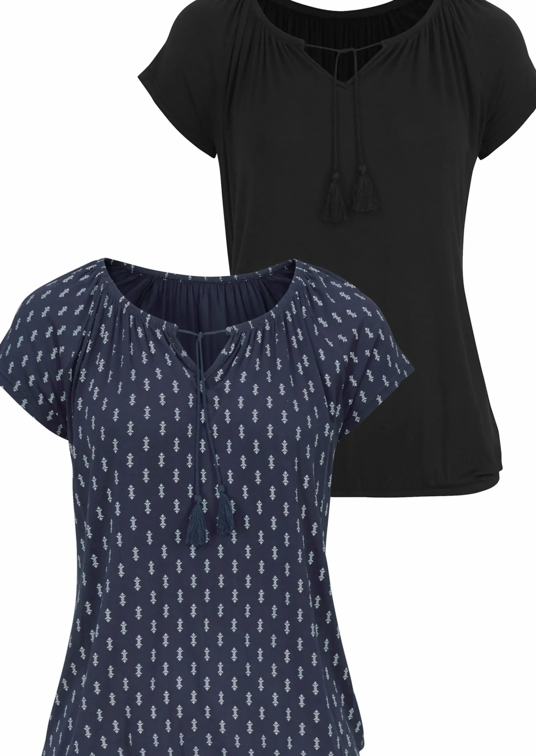 Strandmode|Shirts|Vivance Kurzarmshirt navy-gemustert,schwarz