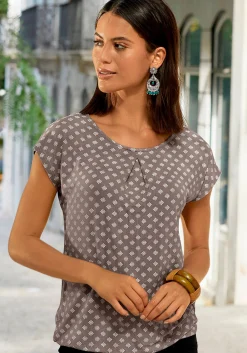 Shirts|LASCANA Kurzarmshirt taupe,schwarz