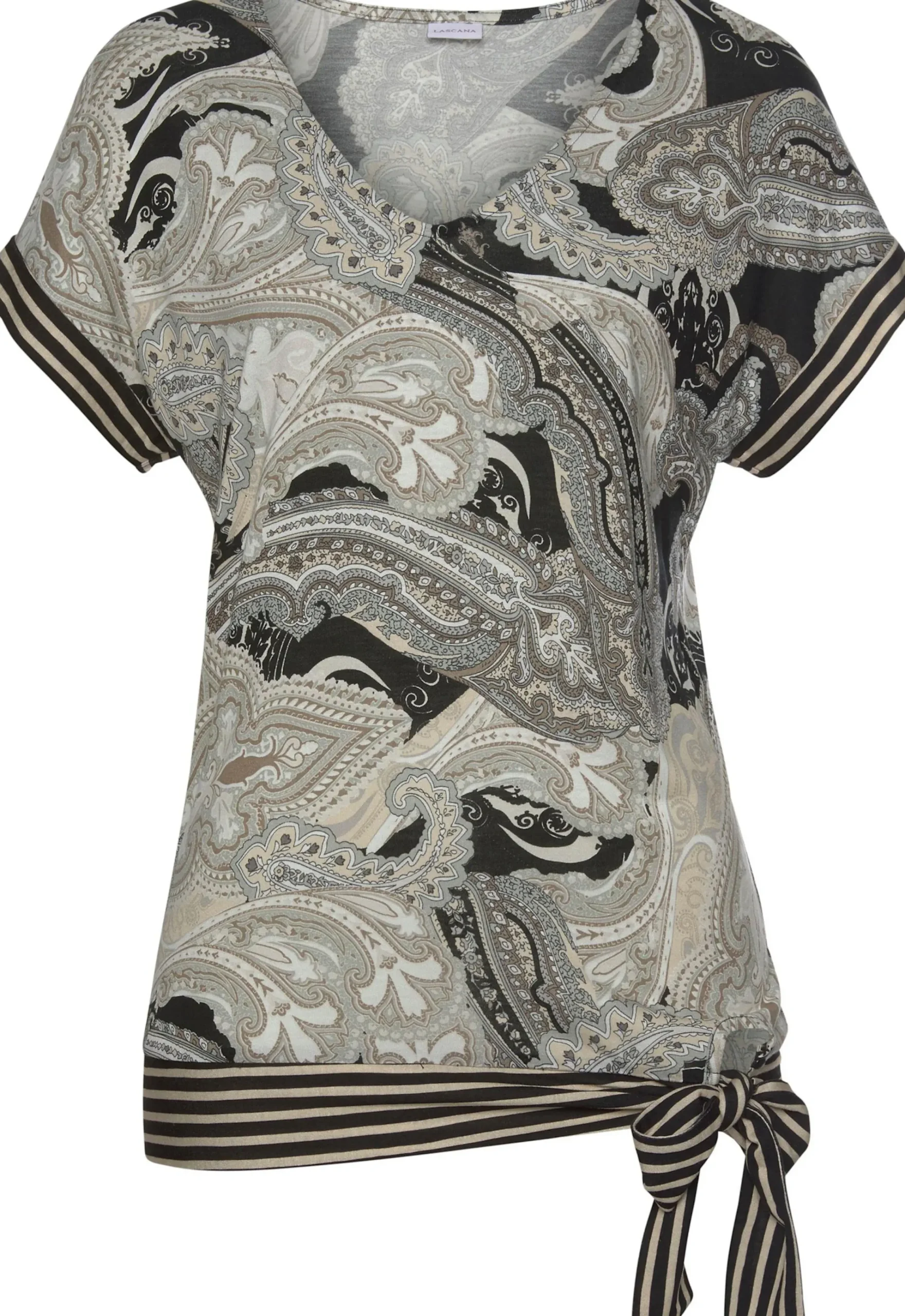 Strandmode|Shirts|LASCANA Kurzarmshirt schwarz-taupe-bedruckt
