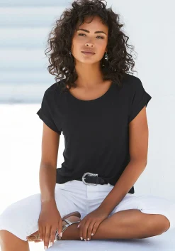 Strandmode|Shirts|Vivance Kurzarmshirt lila,schwarz