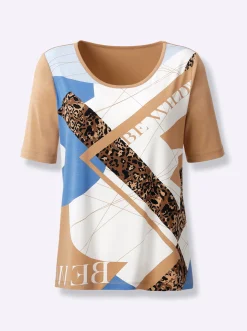 Shirts| Kurzarmshirt camel-ecru-bedruckt