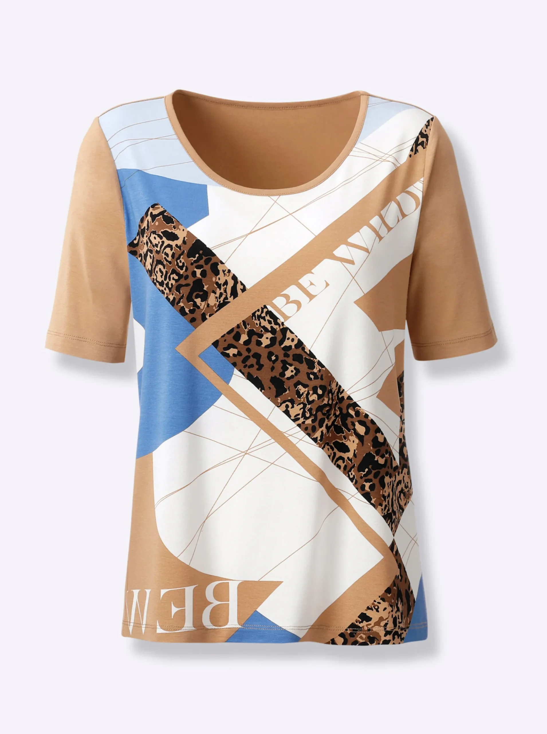 Shirts| Kurzarmshirt camel-ecru-bedruckt