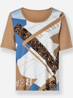 Shirts| Kurzarmshirt camel-ecru-bedruckt