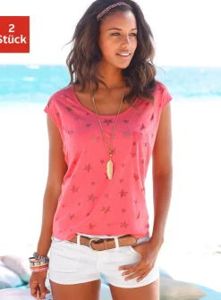 Shirts|Beachtime Kurzarmshirt koralle,schwarz