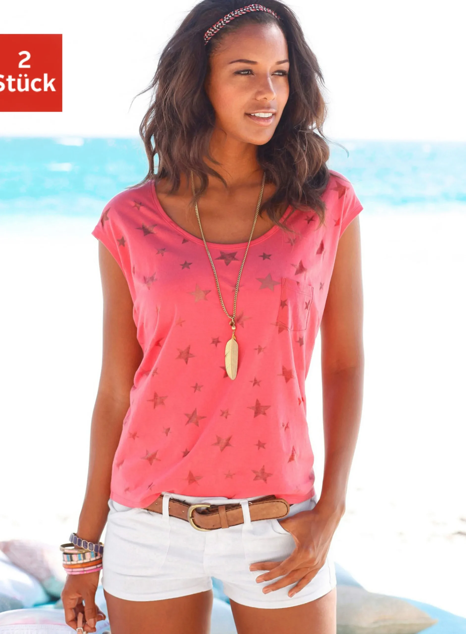 Shirts|Beachtime Kurzarmshirt koralle,schwarz