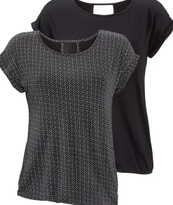 Shirts|LASCANA Kurzarmshirt schwarz-gemustert,schwarz
