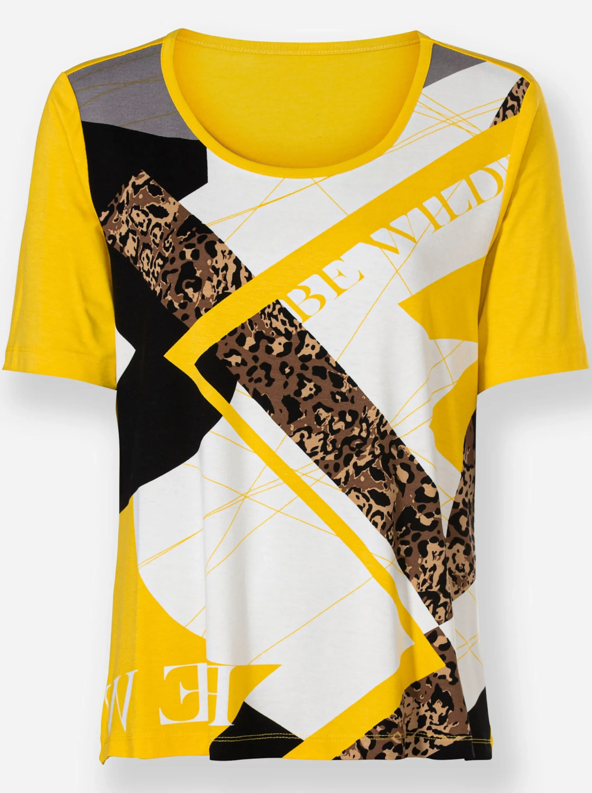 Shirts| Kurzarmshirt sonnengelb-ecru-bedruckt