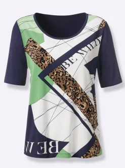 Shirts| Kurzarmshirt marine-ecru-bedruckt