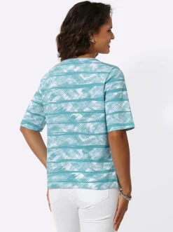 Shirts| Kurzarmshirt aus reiner Baumwolle ozean-weiß-bedruckt