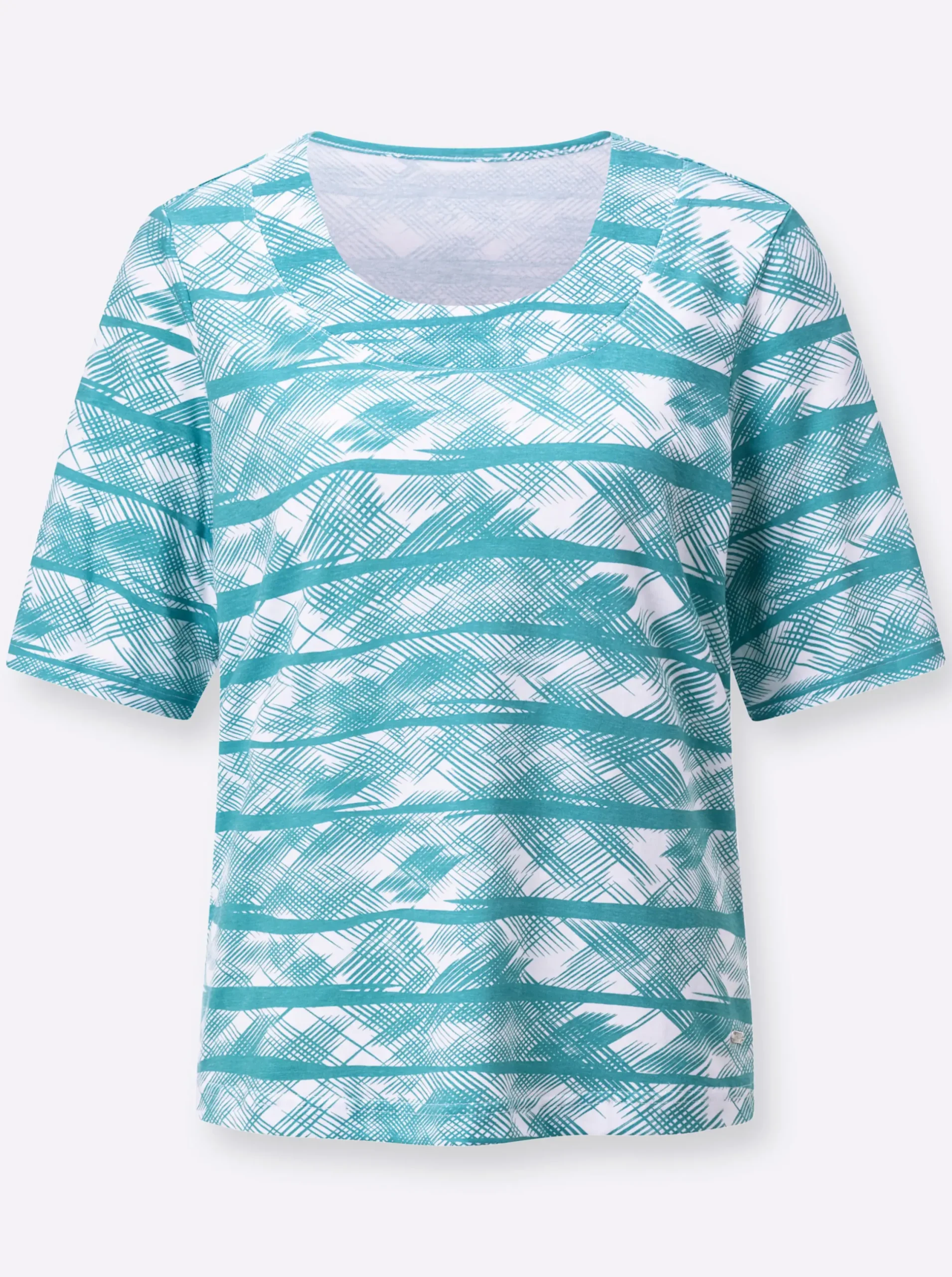 Shirts| Kurzarmshirt aus reiner Baumwolle ozean-weiß-bedruckt